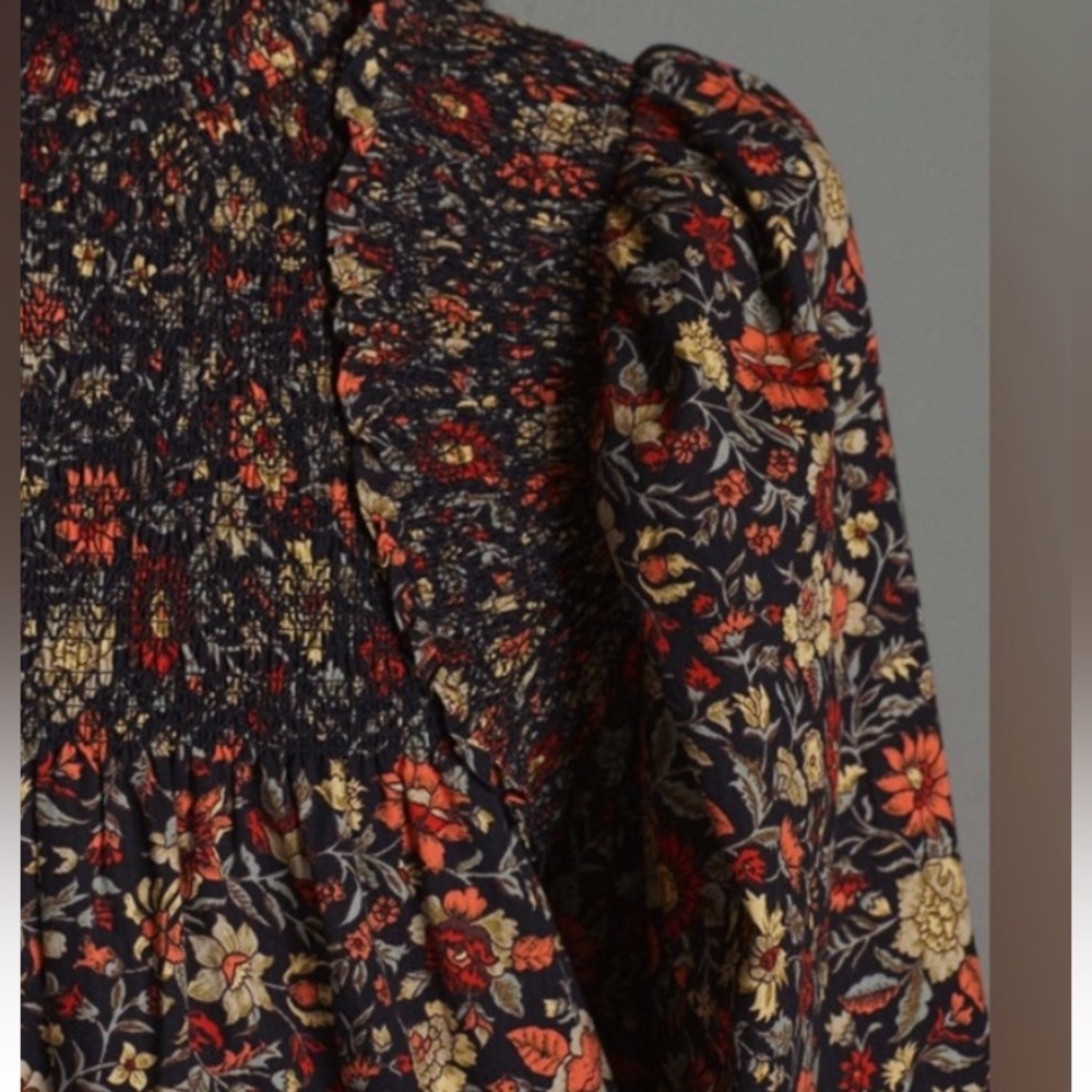 Anthropologie x Plenty by Tracy Reese Smocked Floral Long sleeve Mini Dress S - Picture 13 of 13